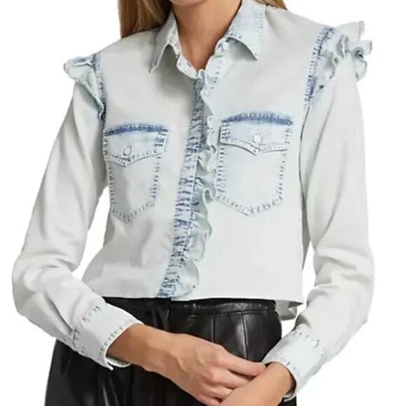 Alice + Olivia Tops - Alice & Olivia XL Womens Hannah Ruffle Sleeve Buttondown Shirt Western